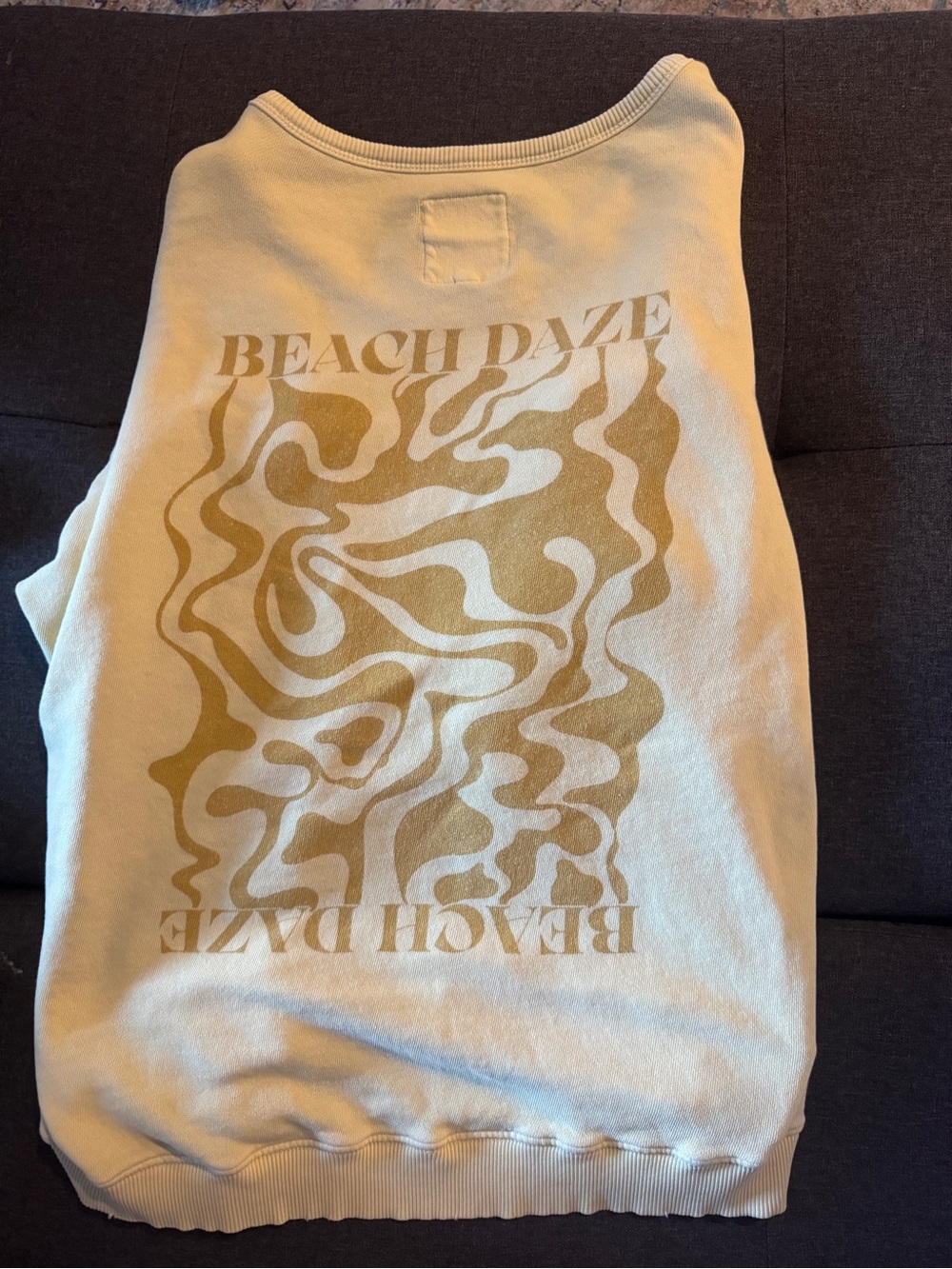 Aerie Butter Yellow Sweatshirt with Gold Graphic "Beach Daze"